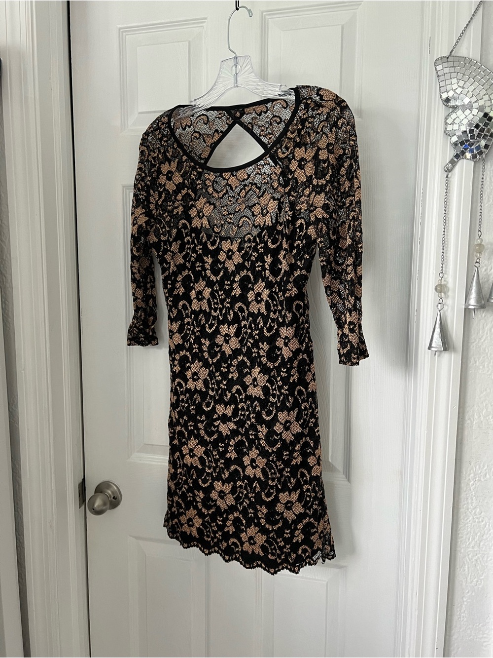 Almost Famous Black Lace Dress with Nude Underlay